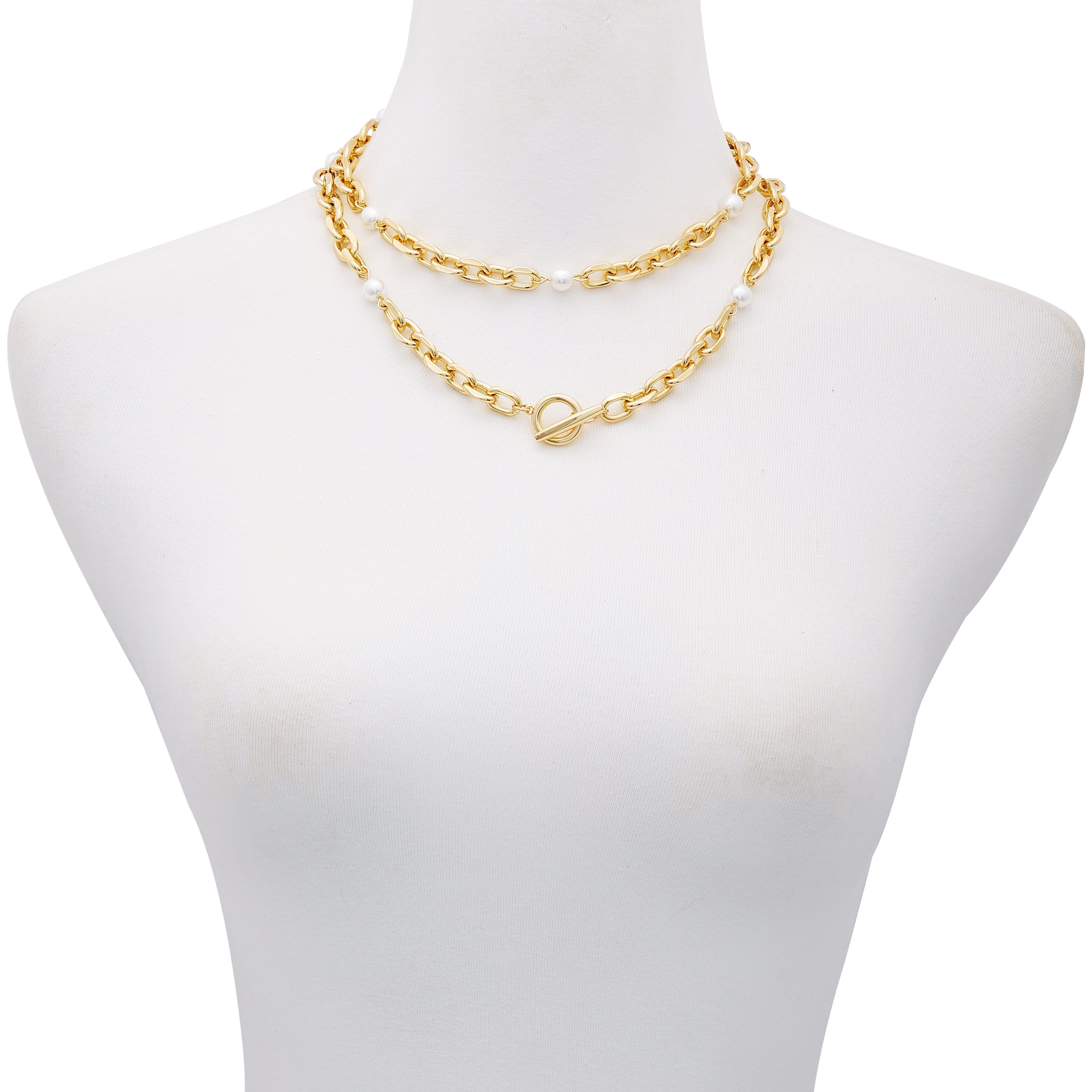 Goldtone Pearl Layered Toggle Necklace