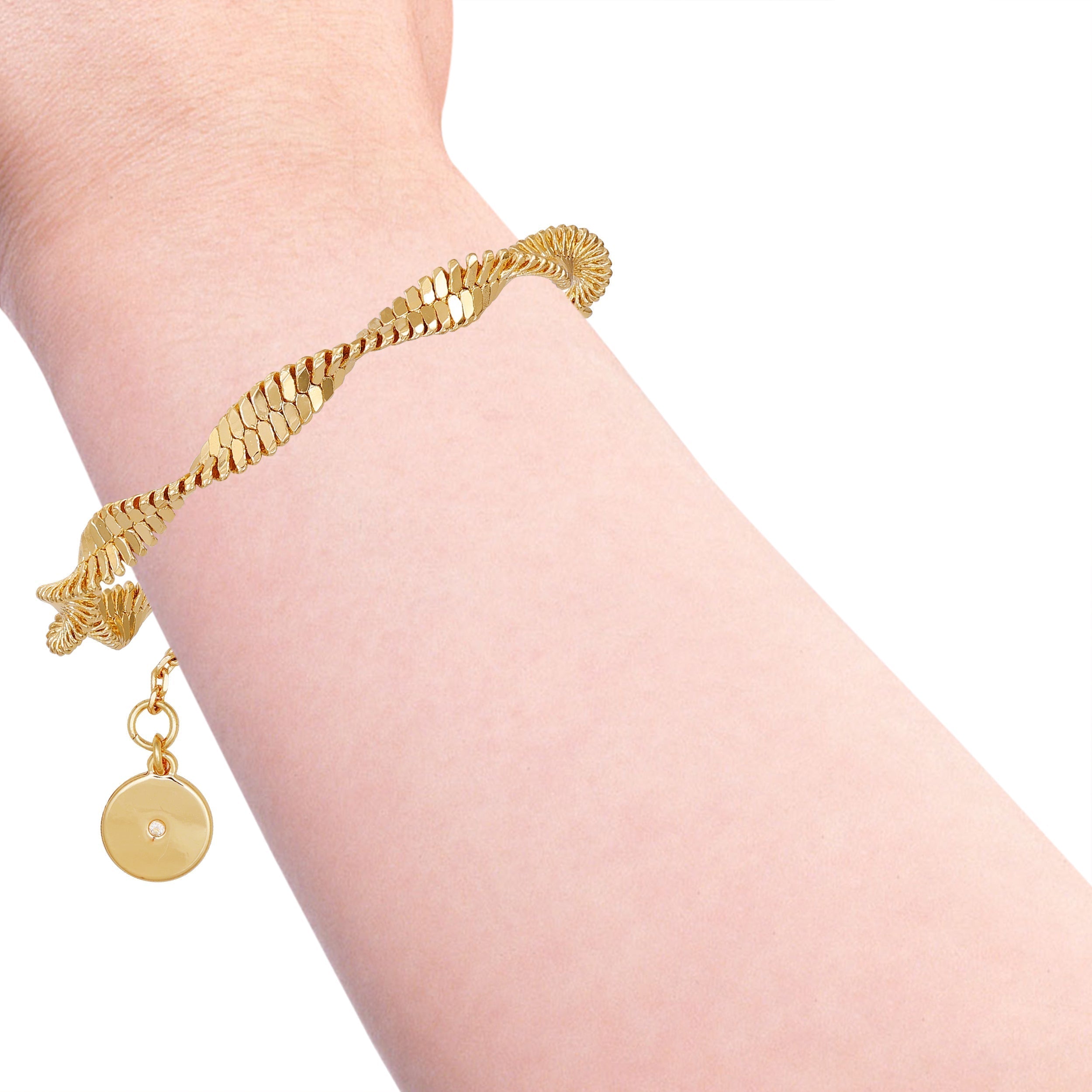 Goldtone Twisted Herringbone Chain Bracelet