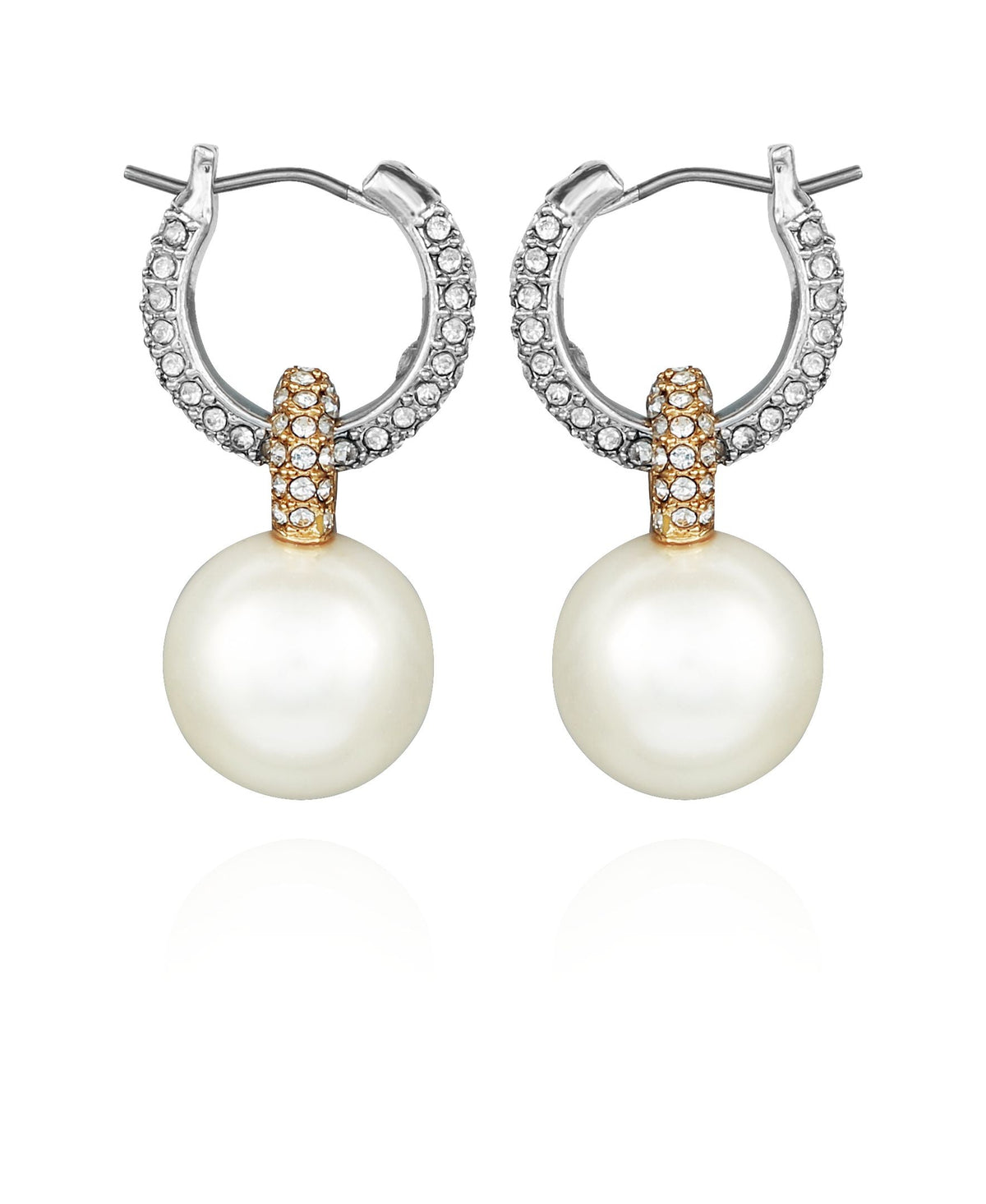 Two Tone Pearl Drop Hoop Earrings